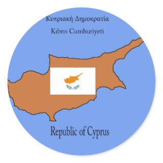 Flag and Map of Republic of Cyprus Classic Round Sticker