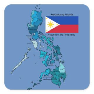 Flag and Map of the Philippines Square Sticker