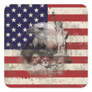 Flag and Symbols of United States ID155 Square Sticker