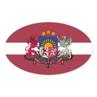 Flag/ coat of arms of Latvia Oval Sticker