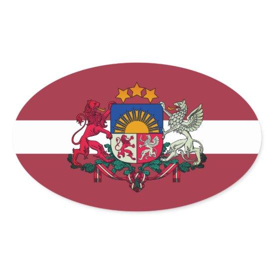 Flag/ coat of arms of Latvia Oval Sticker
