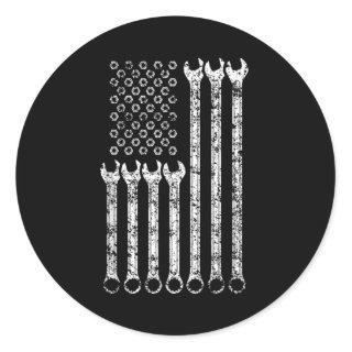 Flag USA Mechanic Wrenches for Women Men Tools Classic Round Sticker