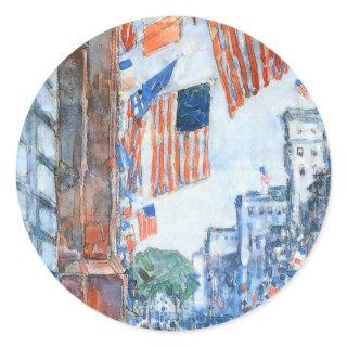 Flags Fifth Avenue by Childe Hassam, Vintage Art Classic Round Sticker