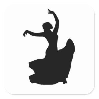 Flamenco Dancer in White Circle Square Sticker