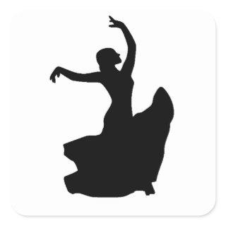 Flamenco Dancer in White Circle Square Sticker