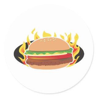 Flaming Hamburger Classic Round Sticker