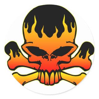 Flaming Skull and Crossbones Classic Round Sticker