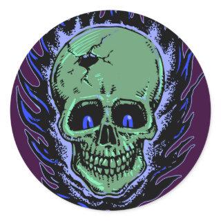 Flaming Skull Tattoo Classic Round Sticker