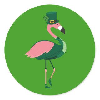 Flamingo Animal Green St Patrick’s Day Classic Round Sticker