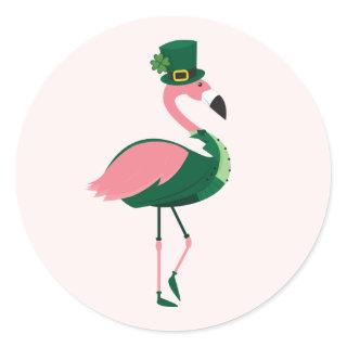Flamingo Animal Pink St Patrick’s Day Classic Round Sticker