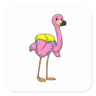 Flamingo as Pupils with School bag Square Sticker