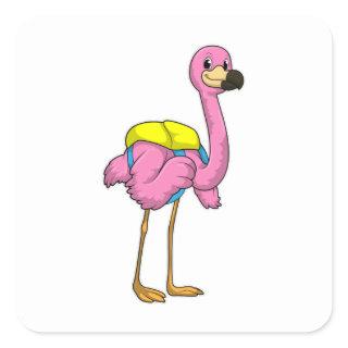 Flamingo as Pupils with School bag Square Sticker