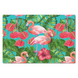 Flamingo birds and tropical garden watercolor tissue paper