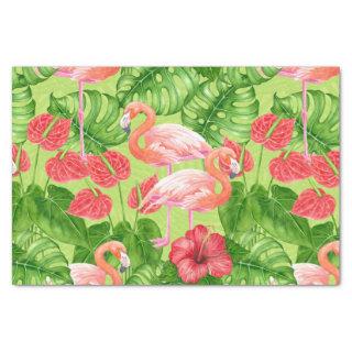 Flamingo birds and tropical plants tissue paper