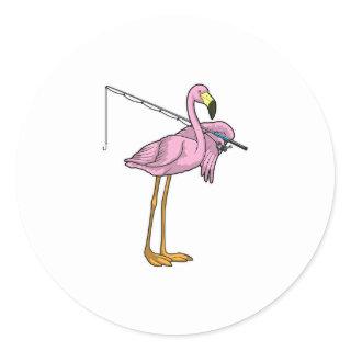 Flamingo Fishing Fisher Fishing rod Classic Round Sticker