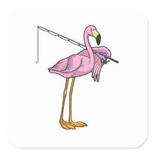 Flamingo Fishing Fisher Fishing rod Square Sticker