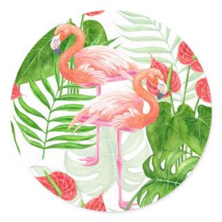Flamingo garden classic round sticker