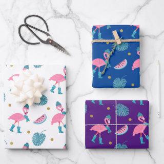 flamingo in winter hats and gum welly boots gift  sheets