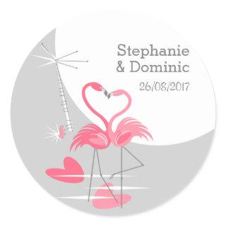 Flamingo Love large Moon Names Date round Classic Round Sticker
