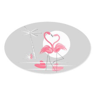 Flamingo Love sticker oval