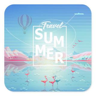 Flamingo, Magic Travel Tropical Sea Beach Trendy Square Sticker