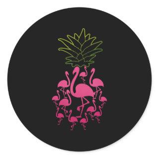 Flamingo Pineapple Cute Tropical Animal Fruit Girl Classic Round Sticker