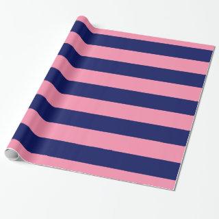 Flamingo Pink, Navy Blue XL Stripes Pattern V