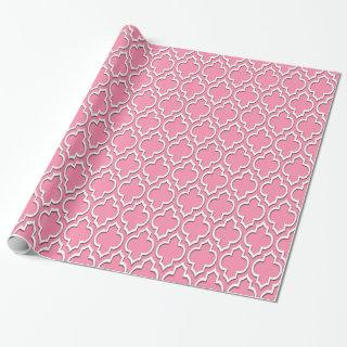 Flamingo Pink White XL Moroccan Quatrefoil #7DS