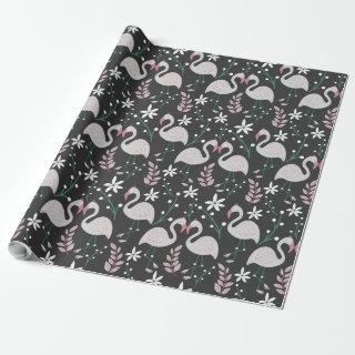 Flamingo seamless pattern white on dark background