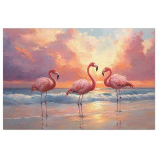 Flamingo Trio on the Beach Decoupage Tissue Paper
