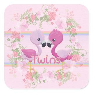 Flamingo Twins for Baby Girls Square Sticker