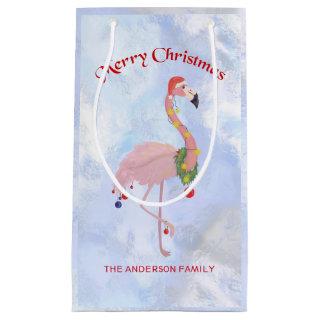 Flamingo with Lanterns Over Ice Background Small Gift Bag