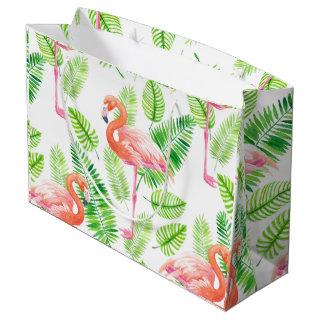 Flamingos and tropical leaves large gift bag