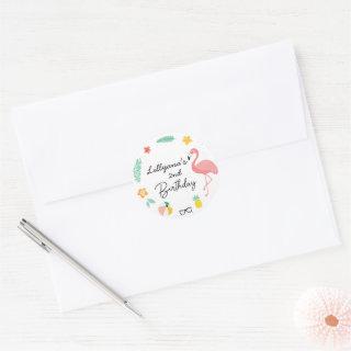 Flamingos Cute Tropical Birthday Party, Envelope Classic Round Sticker