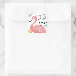 Flamingos & Fun Tropical Birthday Thank You Favor Square Sticker