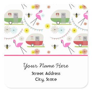 Flamingos & Retro Trailers Address Sticker