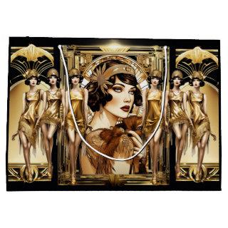 Flapper great gatsby girl brown hair 1920's party large gift bag