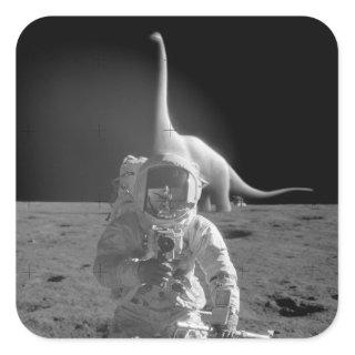 Flat Earth Stickers: Dinosaurs on the Moon Square Sticker