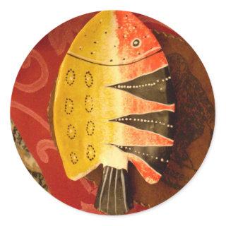 flat yellow and red fish with black stripes.jpg classic round sticker