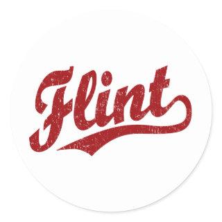 Flint script logo in red classic round sticker