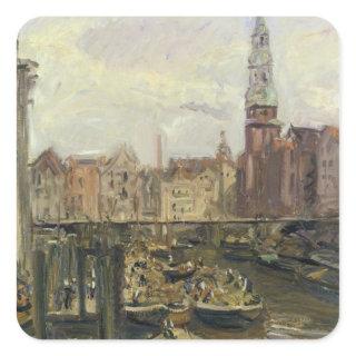 Floating Market on a canal in Hamburg, 1905 Square Sticker