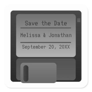 Floppy Disc Save the Date Stickers, Gray Square Sticker