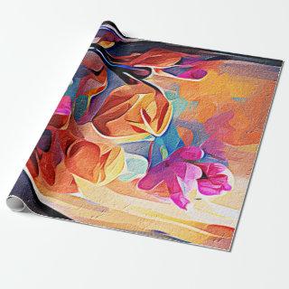 Floral Abstract Art Orange Red Blue Flowers