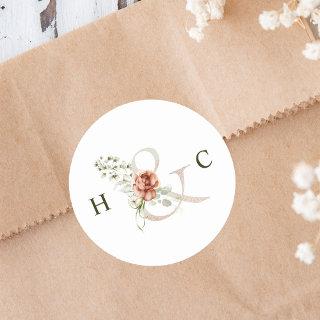 Floral Ampersand Elegant Wedding Monogram Classic Round Sticker