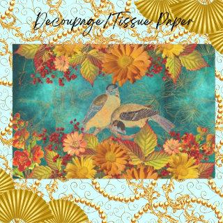 Floral & Birds Orange, Red, Yellow, Teal Decoupage Tissue Paper