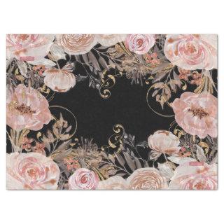 Floral Black Pink BOHO Rose Gold Foliage Decoupage Tissue Paper