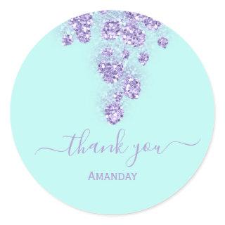 Floral Blue Glitter Floral Bridal Name  Sweet16th Classic Round Sticker