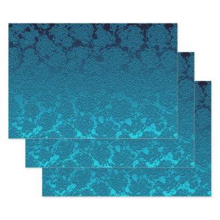 Floral Blue Succulent Print Pattern Metallic  Sheets