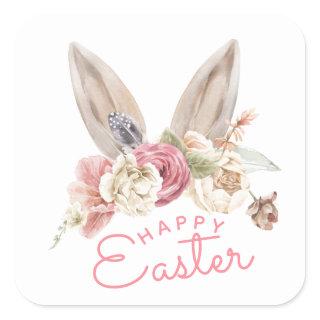 Floral Bunny Ears | Happy Easter  Square Sticker