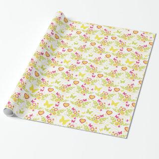 Floral butterflies and hearts spring pattern